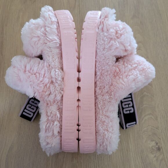 UGG Oh Fluffita Platform Slippers Women 8 Pink Scallop Curly Sheepskin Sandal - Picture 1 of 13